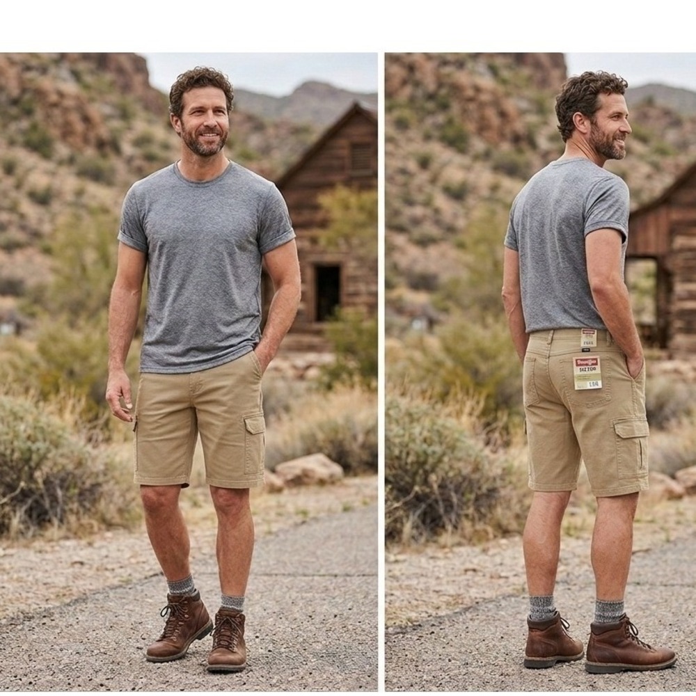 Wrangler Five Star Heritage Mens Relaxed Fit Cargo Shorts Khaki‎ 44x10 NWT